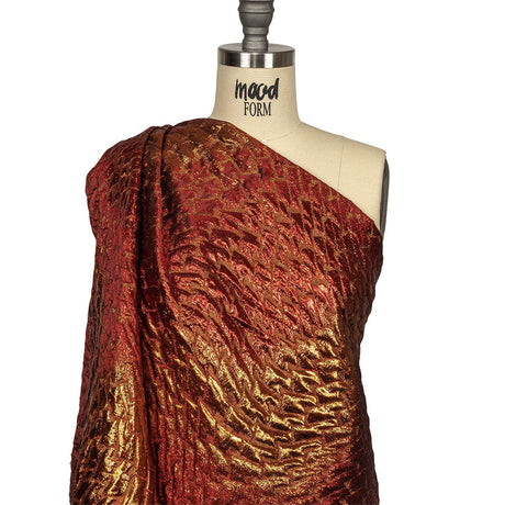 Metallic Copper, Scarlet and Wine Abstract Mosaic Luxury Brocade