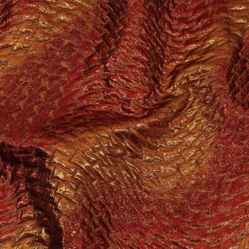 Metallic Copper, Scarlet and Wine Abstract Mosaic Luxury Brocade