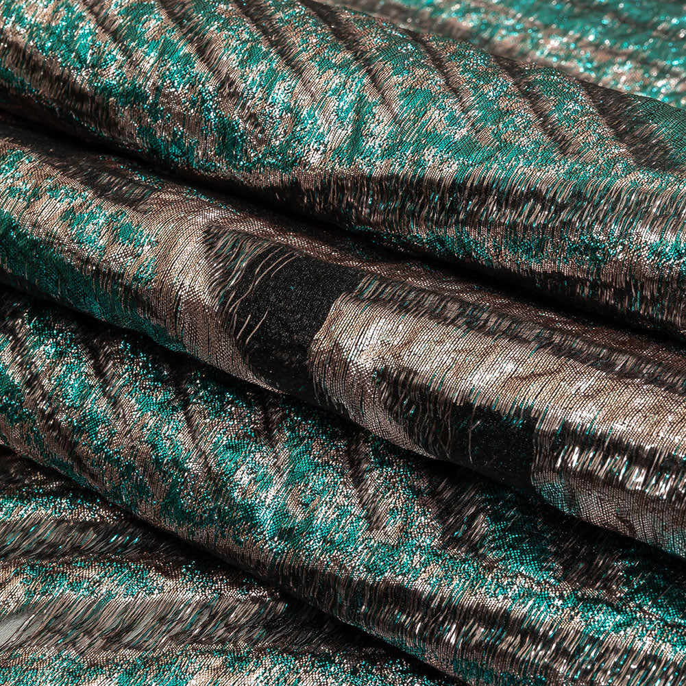 Metallic Teal and Pale Pink Abstract Sheer Luxury Burnout Brocade