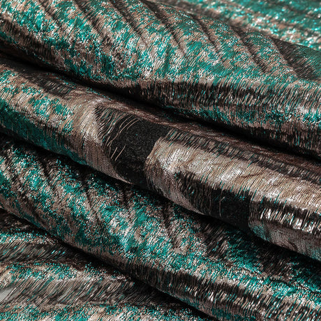Metallic Teal and Pale Pink Abstract Sheer Luxury Burnout Brocade