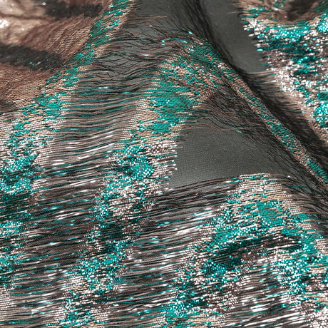 Metallic Teal and Pale Pink Abstract Sheer Luxury Burnout Brocade