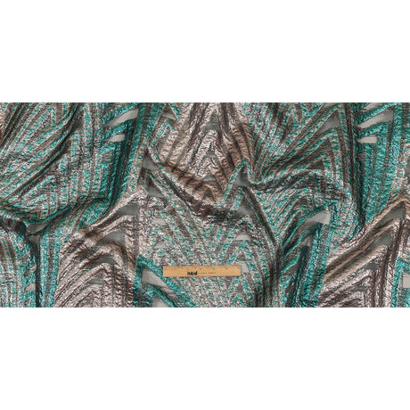 Metallic Teal and Pale Pink Abstract Sheer Luxury Burnout Brocade