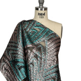 Metallic Teal and Pale Pink Abstract Sheer Luxury Burnout Brocade