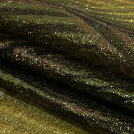 Metallic Olive and Gold Abstract Sheer Luxury Burnout Brocade