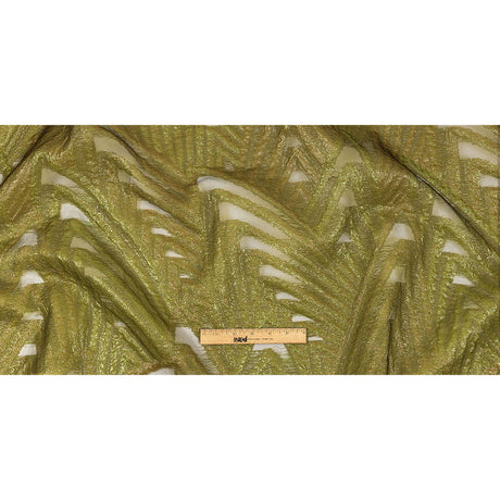 Metallic Olive and Gold Abstract Sheer Luxury Burnout Brocade