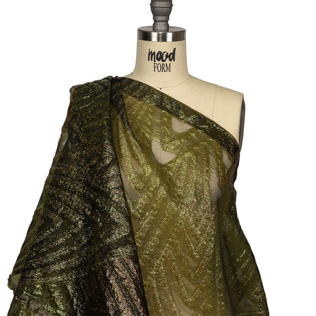 Metallic Olive and Gold Abstract Sheer Luxury Burnout Brocade