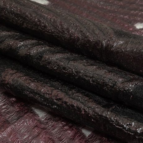 Metallic Black and Burgundy Abstract Sheer Luxury Burnout Brocade