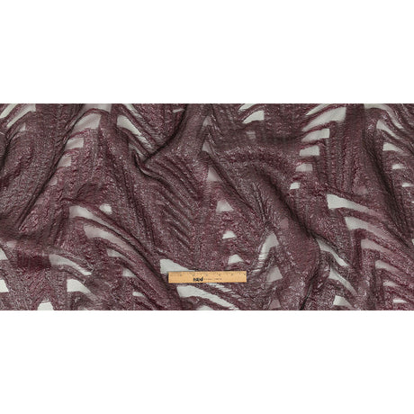 Metallic Black and Burgundy Abstract Sheer Luxury Burnout Brocade