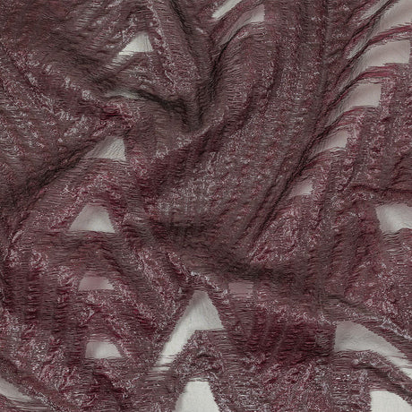 Metallic Black and Burgundy Abstract Sheer Luxury Burnout Brocade