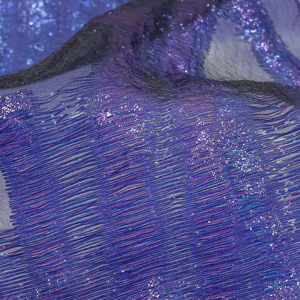 Metallic Blue and Purple Abstract Sheer Luxury Burnout Brocade