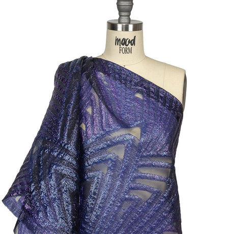 Metallic Blue and Purple Abstract Sheer Luxury Burnout Brocade