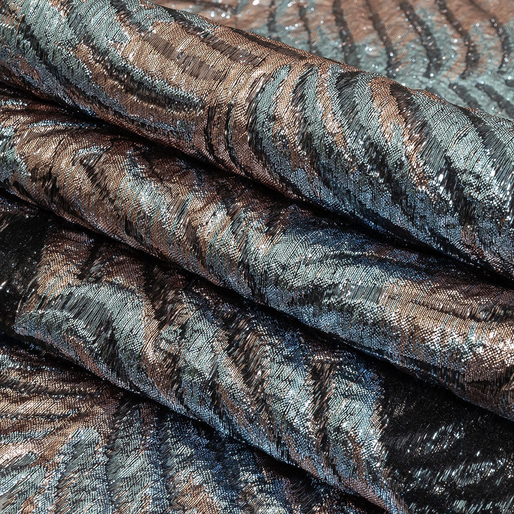 Metallic Sky and Rose Gold Leafy Luxury Burnout Brocade