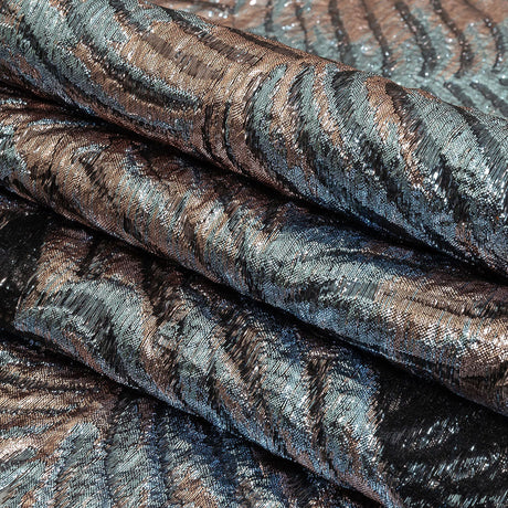 Metallic Sky and Rose Gold Leafy Luxury Burnout Brocade