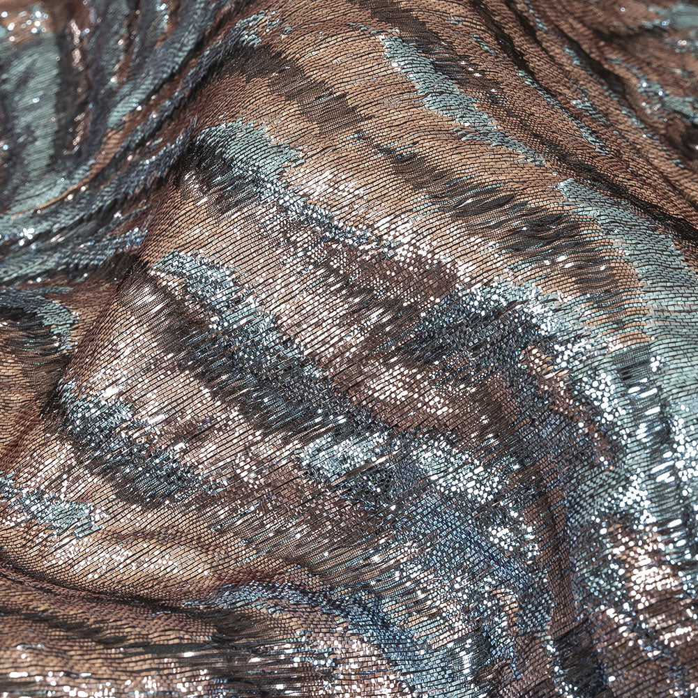 Metallic Sky and Rose Gold Leafy Luxury Burnout Brocade