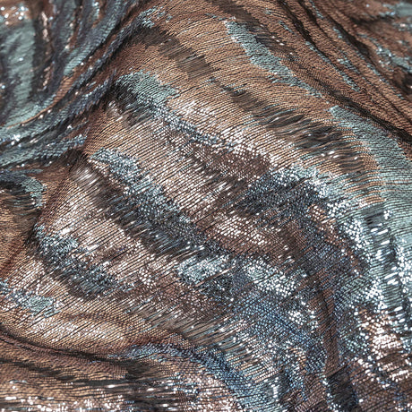Metallic Sky and Rose Gold Leafy Luxury Burnout Brocade