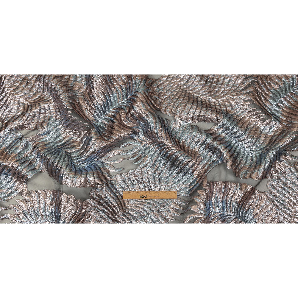 Metallic Sky and Rose Gold Leafy Luxury Burnout Brocade