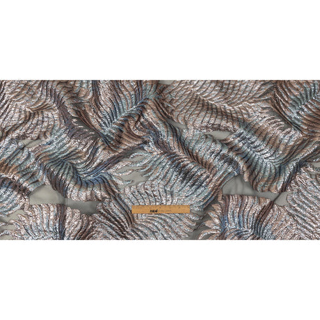 Metallic Sky and Rose Gold Leafy Luxury Burnout Brocade