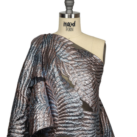 Metallic Sky and Rose Gold Leafy Luxury Burnout Brocade