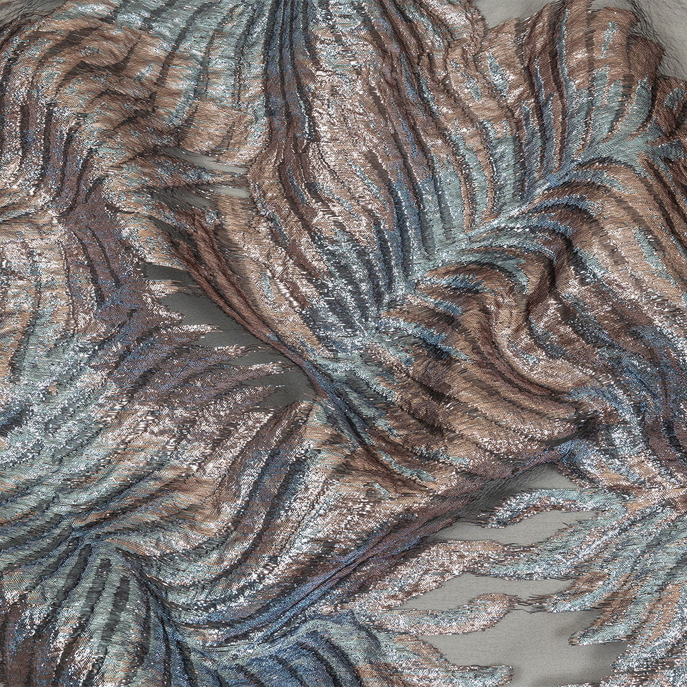 Metallic Sky and Rose Gold Leafy Luxury Burnout Brocade