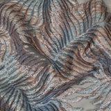 Metallic Sky and Rose Gold Leafy Luxury Burnout Brocade