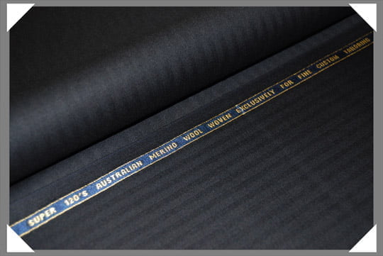 Black Herringbone Super 120S Merino Wool Fabric - Black Herringbone, 58/60" Width