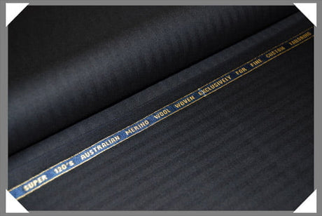 Black Herringbone Super 120S Merino Wool Fabric - Black Herringbone, 58/60" Width