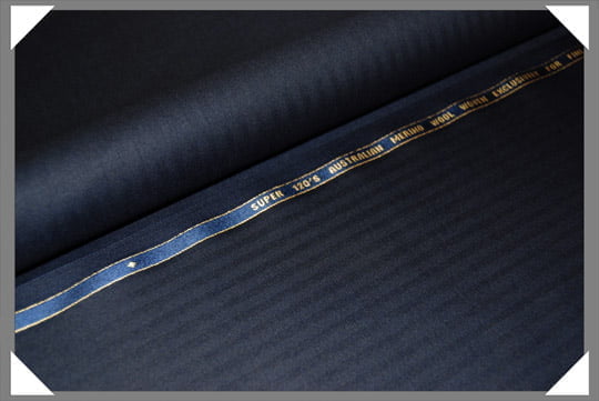 Navy Herringbone Super 120S Merino Wool Fabric - Navy Herringbone, 58/60" Width