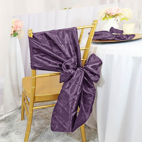 10 Pieces Wisteria Pintuck Taffeta Chair Sashes with Elegant Square Pattern 9.5x108 inches