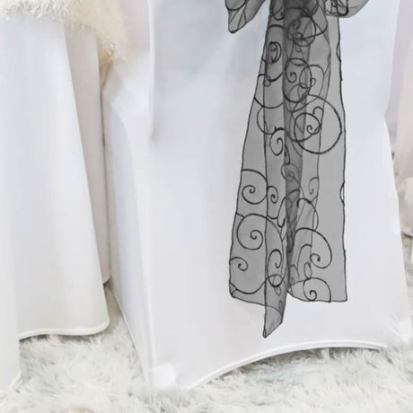 10 Pieces Black Embroidered Organza Chair Sashes 8"x108" for Elegant Event Styling