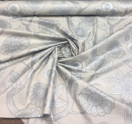 P Kaufmann Gloss Chintz Platinum Cotton Fabric - Taupe, Grey, Off-White, Metallic Silver Accents, 54" Width (1 Yard)