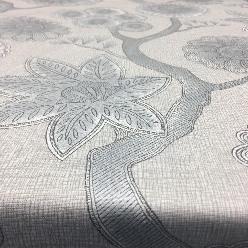 P Kaufmann Gloss Chintz Platinum Cotton Fabric - Taupe, Grey, Off-White, Metallic Silver Accents, 54" Width (1 Yard)