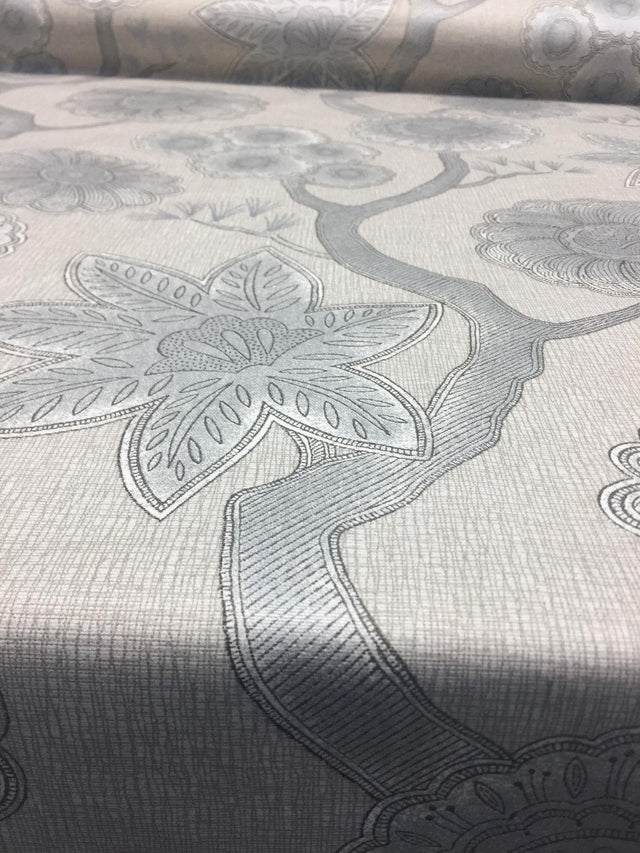 P Kaufmann Gloss Chintz Platinum Cotton Fabric - Taupe, Grey, Off-White, Metallic Silver Accents, 54" Width (1 Yard)