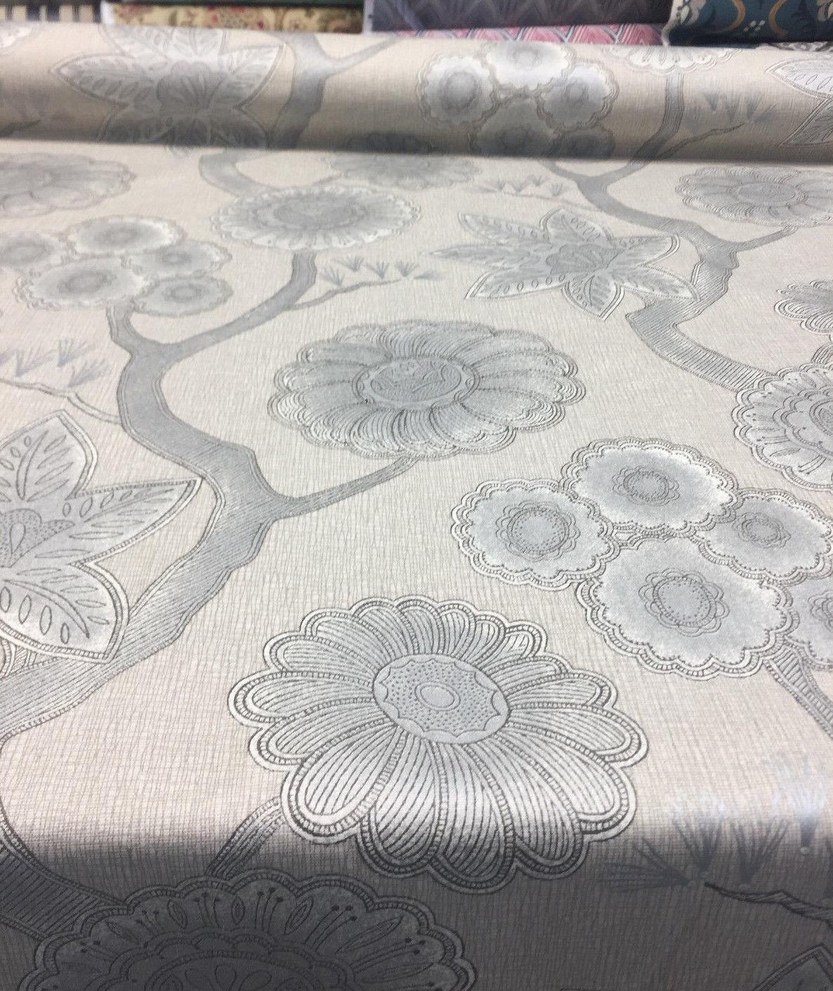 P Kaufmann Gloss Chintz Platinum Cotton Fabric - Taupe, Grey, Off-White, Metallic Silver Accents, 54" Width (1 Yard)