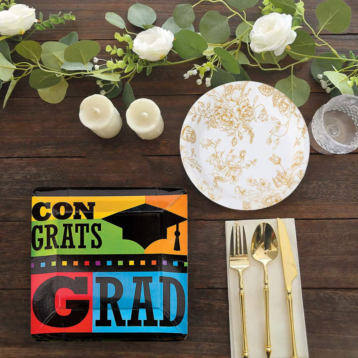 8 Count Colorful Congrats Graduation Party Paper Dinner Plates 10.25 Inch Disposable