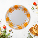 8 Count Orange Plaid Paper Dessert Plates 7 Inch for Fall and Party Tableware