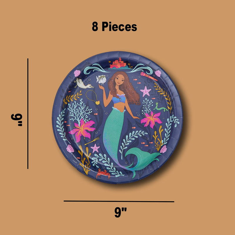 8 Count Mermaid Party Paper Dinner Plates 9" Ariel & Sea Friends Theme for Birthday Celebrations