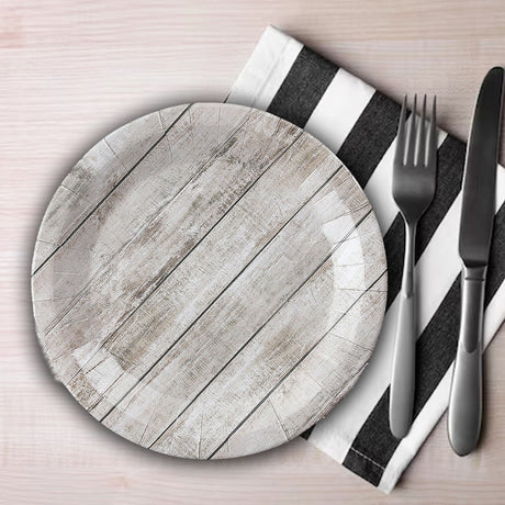 8 Ct. Shiplap Rustic Party Paper Dinner Plates 9" Disposable Chic Rustic Tableware