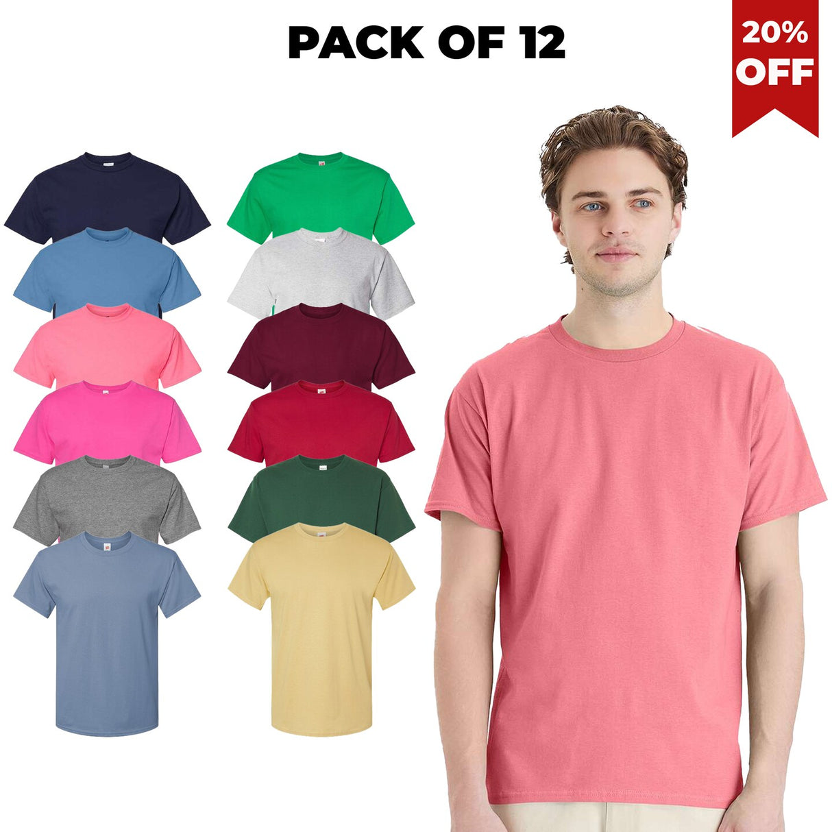 Hanes® 12 Pack Essential Classic Fit Crewneck Short Sleeve T-Shirt