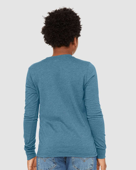 BELLA + CANVAS Youth Heather CVC Crewneck Long Sleeve Tee - 3501YCVC in Heather Deep Teal