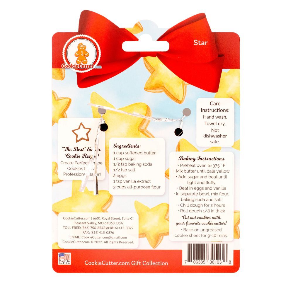 Stars Nested Cookie Cutter Set 3 Pc GC0103 with a Hang Tag Cookie Recipe Card