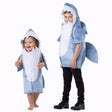 Kids blue shark costume tunic with hood and shark teeth