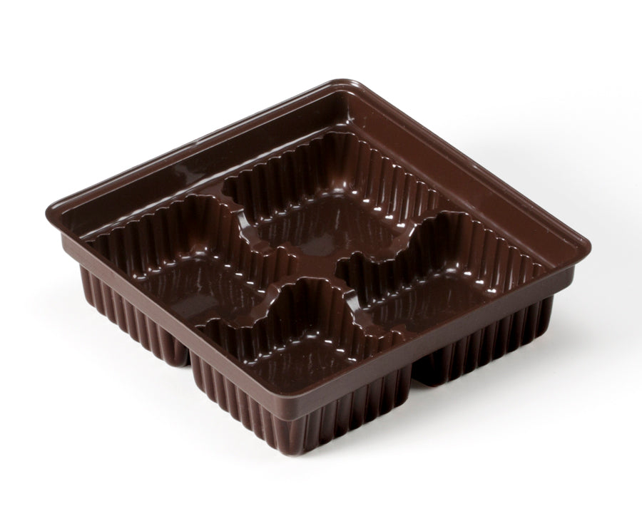 Candy Tray 4" x 4" x 1 1/16" Chocolate Brown 4-Cavity Chocolate
