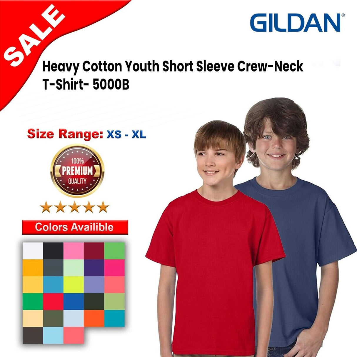 Gildan® Heavy Cotton Youth Short Sleeve Crewneck T-Shirt - 5000B