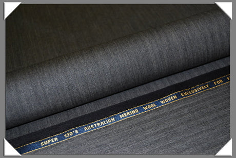 Med Grey Herringbone Super 120S Merino Wool Fabric - Medium Grey Herringbone, 58/60" Width