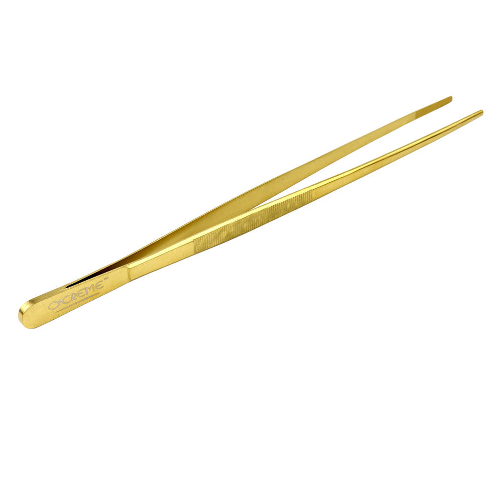 O'Creme Gold Stainless Steel Straight Tip Tweezers, 12"