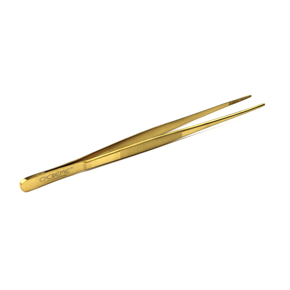 O'Creme Gold Stainless Steel Straight Tip Tweezers, 8"