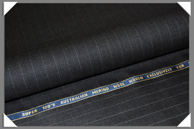 Charcoal Pinstripe Super 120S Australian Merino Wool Fabric - Charcoal Pinstripe, 58/60" Width