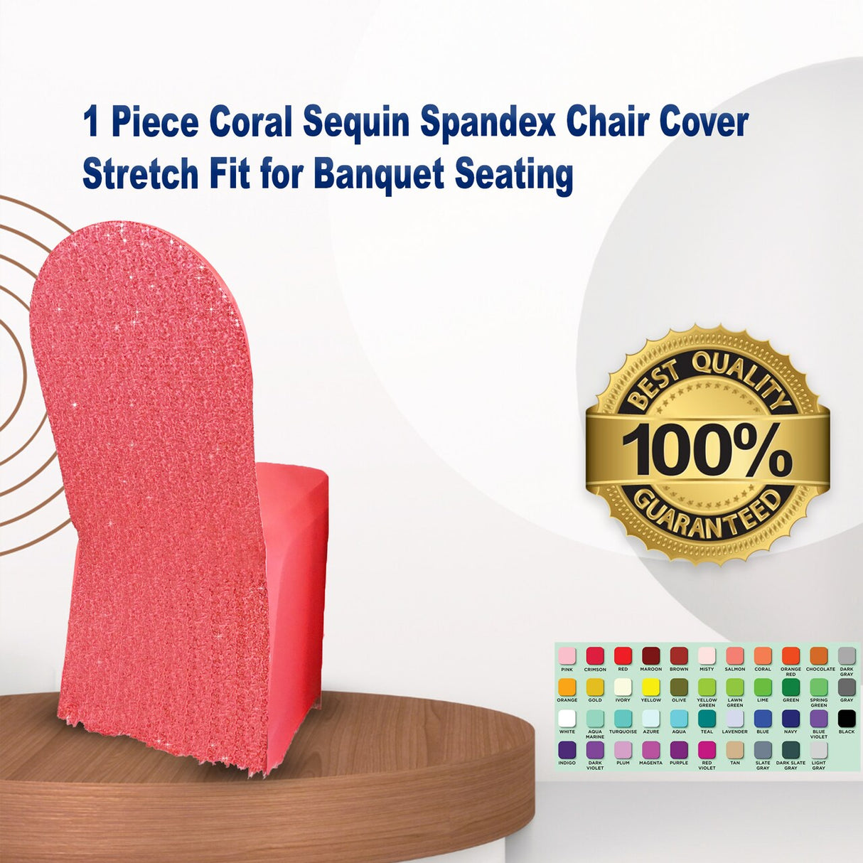 1 Piece Coral Sequin Spandex Chair Cover Stretch Fit for Banquet Seating
