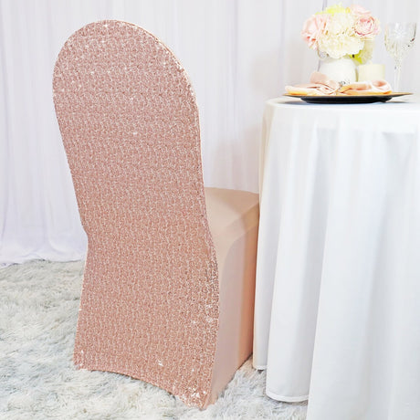 1 Piece Blush Pink and Rose Gold Sequin Chair Cover Stretch Spandex for Banquet Seating