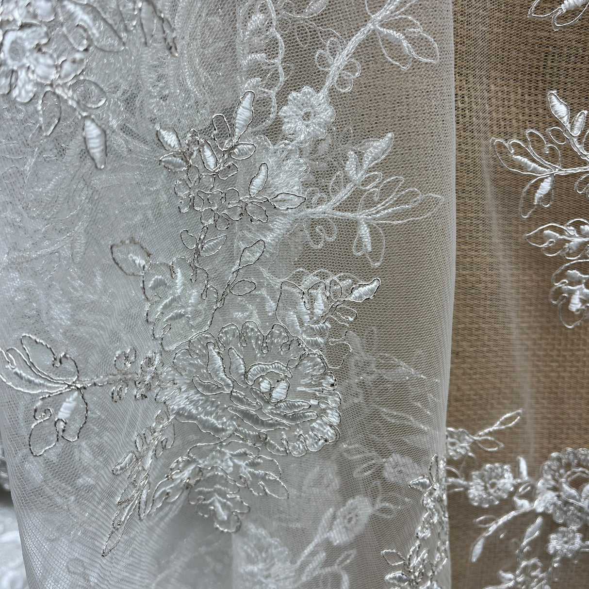 Embroidered Bridal Lace Ivory Silver